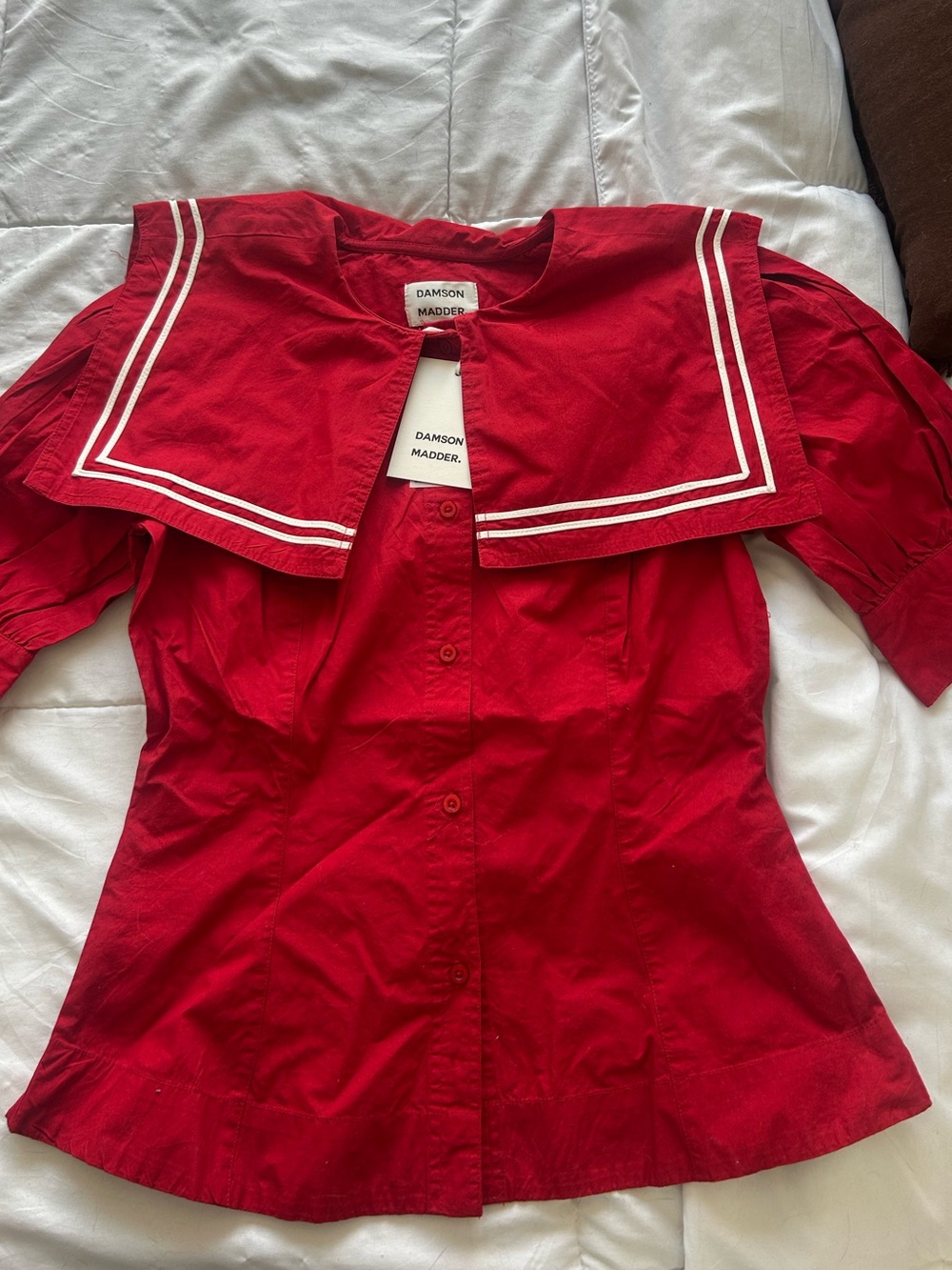 Damson Madder Red Sailor-Collar Button-Front Women's Top